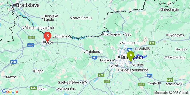 Map: Budapest Airport (BUD), Ferihegy, Liszt Ferenc to Dány