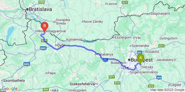 Map: Budapest Airport (BUD), Ferihegy, Liszt Ferenc to Darnózseli
