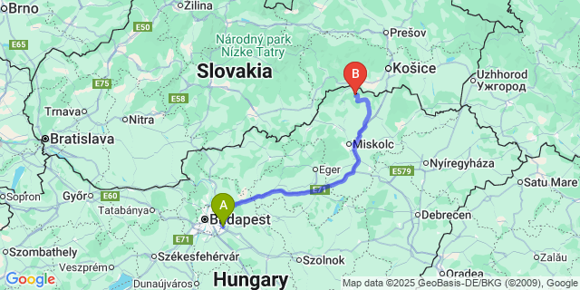 Map: Budapest Airport (BUD), Ferihegy, Liszt Ferenc to Debréte