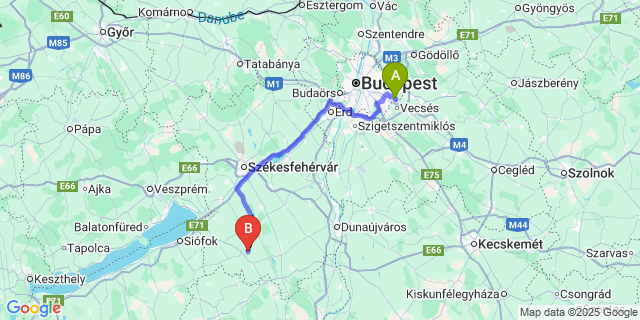 Map: Budapest Airport (BUD), Ferihegy, Liszt Ferenc to Dég