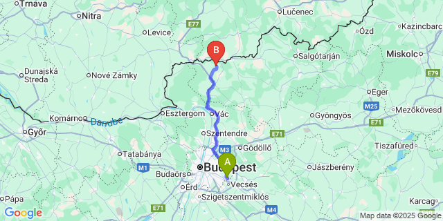 Map: Budapest Airport (BUD), Ferihegy, Liszt Ferenc to Dejtár