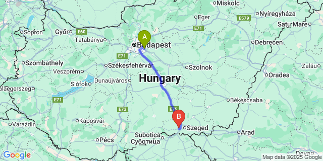 Map: Budapest Airport (BUD), Ferihegy, Liszt Ferenc to Domaszék
