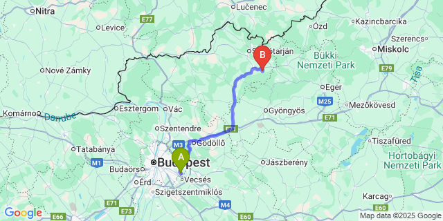 Map: Budapest Airport (BUD), Ferihegy, Liszt Ferenc to Dorogháza