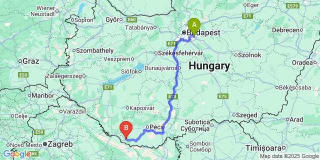 Map: Budapest Airport (BUD), Ferihegy, Liszt Ferenc to Drávafok