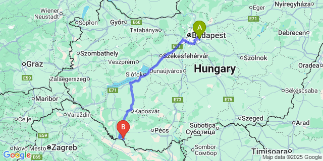 Map: Budapest Airport (BUD), Ferihegy, Liszt Ferenc to Drávagárdony