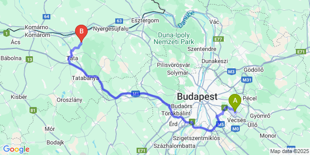 Map: Budapest Airport (BUD), Ferihegy, Liszt Ferenc to Dunaszentmiklós