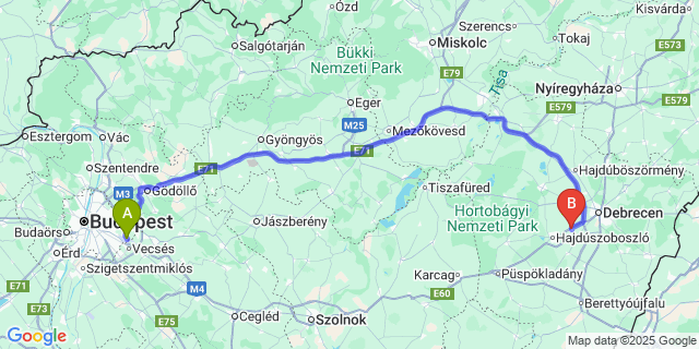 Map: Budapest Airport (BUD), Ferihegy, Liszt Ferenc to Ebes