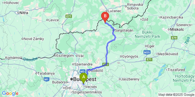 Map: Budapest Airport (BUD), Ferihegy, Liszt Ferenc to Egyházasgerge