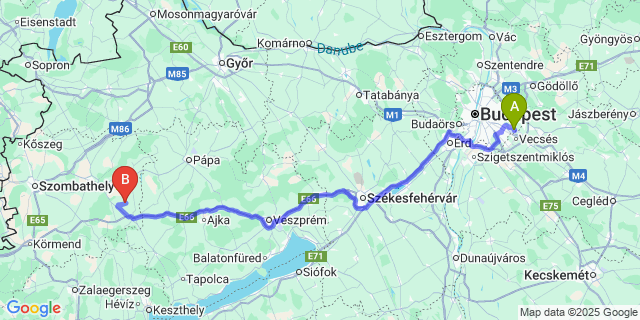 Map: Budapest Airport (BUD), Ferihegy, Liszt Ferenc to Egyházashetye