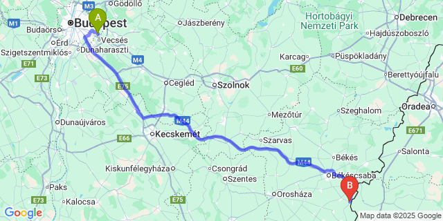 Map: Budapest Airport (BUD), Ferihegy, Liszt Ferenc to Elek