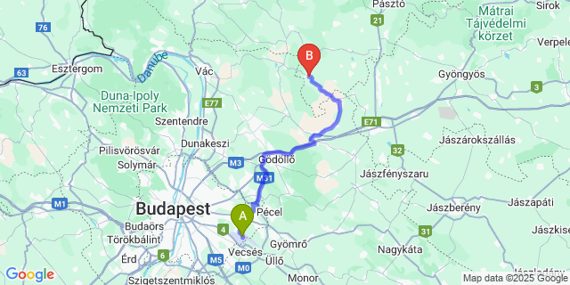 Map: Budapest Airport (BUD), Ferihegy, Liszt Ferenc to Erdőkürt