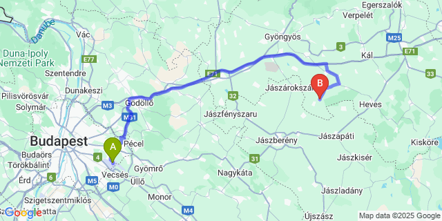 Map: Budapest Airport (BUD), Ferihegy, Liszt Ferenc to Erk