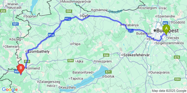 Map: Budapest Airport (BUD), Ferihegy, Liszt Ferenc to Felsőmarác