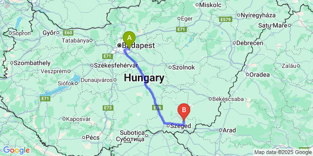 Map: Budapest Airport (BUD), Ferihegy, Liszt Ferenc to Földeák