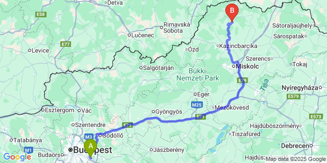 Map: Budapest Airport (BUD), Ferihegy, Liszt Ferenc to Galvács