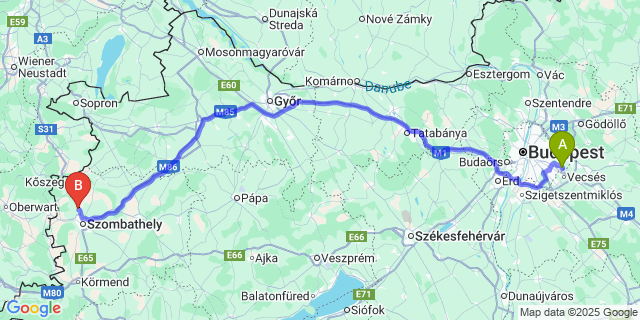 Map: Budapest Airport (BUD), Ferihegy, Liszt Ferenc to Gencsapáti