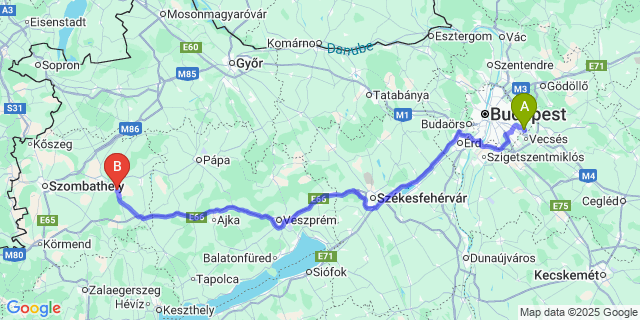 Map: Budapest Airport (BUD), Ferihegy, Liszt Ferenc to Gérce
