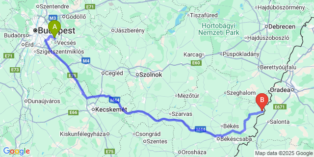 Map: Budapest Airport (BUD), Ferihegy, Liszt Ferenc to Geszt