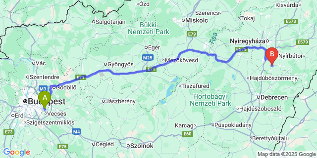 Map: Budapest Airport (BUD), Ferihegy, Liszt Ferenc to Geszteréd