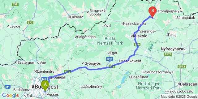 Map: Budapest Airport (BUD), Ferihegy, Liszt Ferenc to Gibárt