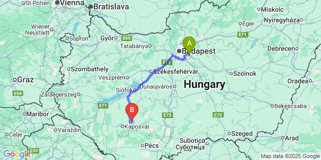 Map: Budapest Airport (BUD), Ferihegy, Liszt Ferenc to Gölle