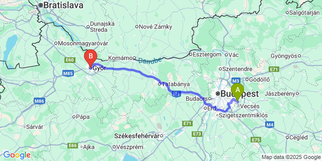 Map: Budapest Airport (BUD), Ferihegy, Liszt Ferenc to Gór