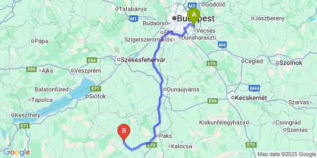 Map: Budapest Airport (BUD), Ferihegy, Liszt Ferenc to Gyönk