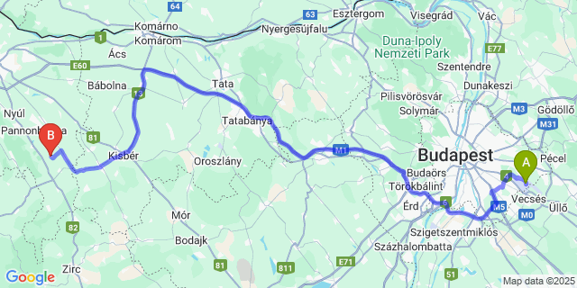 Map: Budapest Airport (BUD), Ferihegy, Liszt Ferenc to Győrasszonyfa