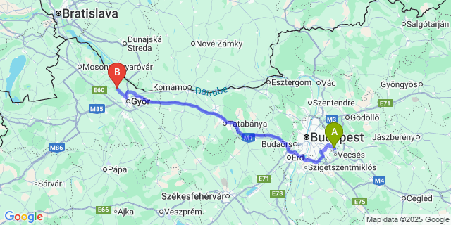 Map: Budapest Airport (BUD), Ferihegy, Liszt Ferenc to Győrladamér