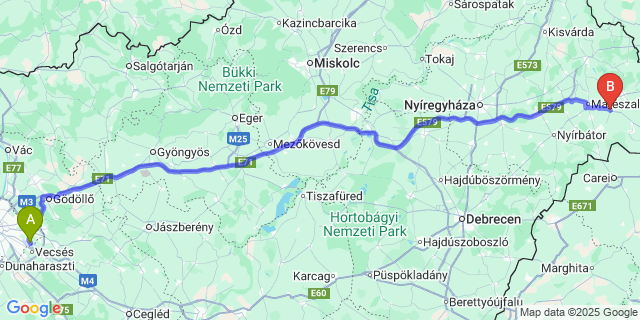 Map: Budapest Airport (BUD), Ferihegy, Liszt Ferenc to Győrtelek