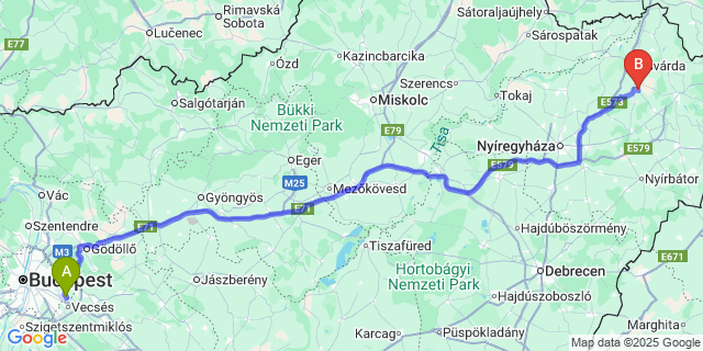 Map: Budapest Airport (BUD), Ferihegy, Liszt Ferenc to Gyulaháza