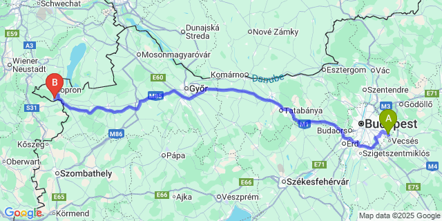 Map: Budapest Airport (BUD), Ferihegy, Liszt Ferenc to Harka