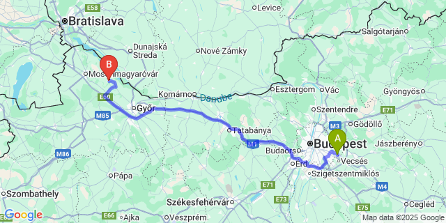Map: Budapest Airport (BUD), Ferihegy, Liszt Ferenc to Hédervár