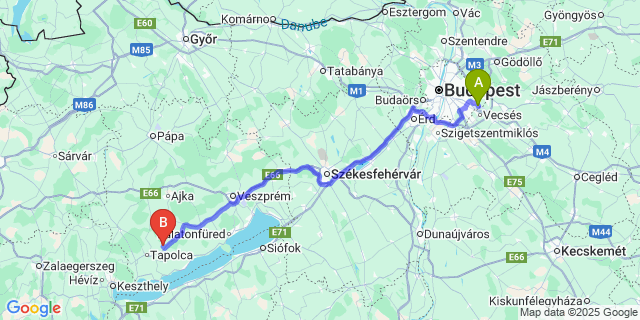 Map: Budapest Airport (BUD), Ferihegy, Liszt Ferenc to Hegyesd