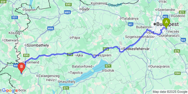 Map: Budapest Airport (BUD), Ferihegy, Liszt Ferenc to Hegyhátszentjakab