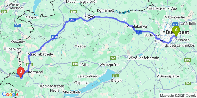 Map: Budapest Airport (BUD), Ferihegy, Liszt Ferenc to Hegyhátszentmárton