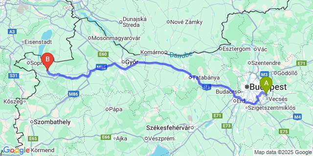 Map: Budapest Airport (BUD), Ferihegy, Liszt Ferenc to Hegykő