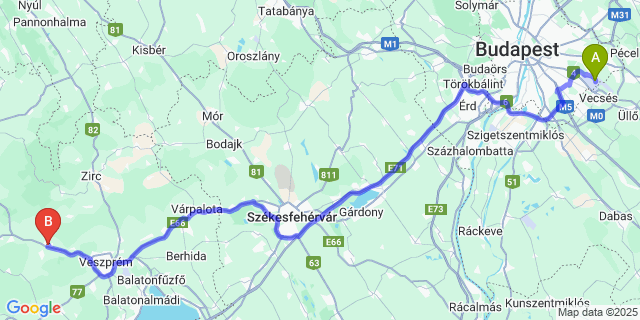 Map: Budapest Airport (BUD), Ferihegy, Liszt Ferenc to Herend