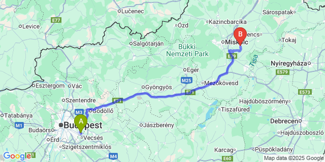 Map: Budapest Airport (BUD), Ferihegy, Liszt Ferenc to Hernádnémeti