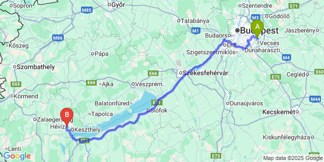Map: Budapest Airport (BUD), Ferihegy, Liszt Ferenc to Hévíz