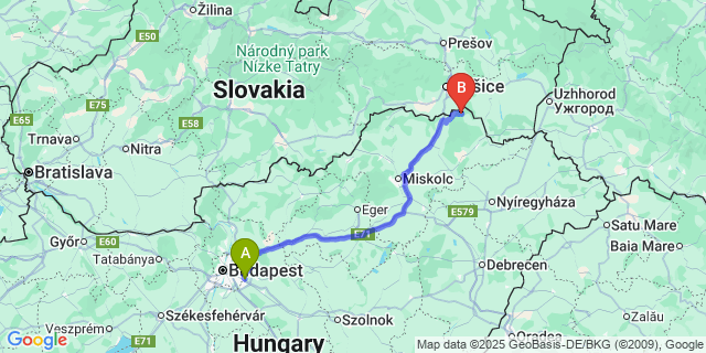 Map: Budapest Airport (BUD), Ferihegy, Liszt Ferenc to Hollóháza