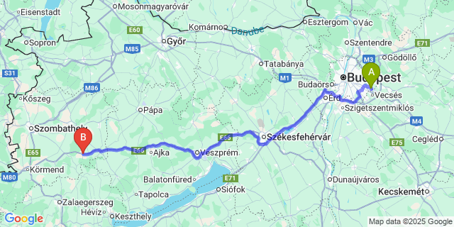 Map: Budapest Airport (BUD), Ferihegy, Liszt Ferenc to Hosszúpereszteg