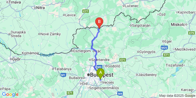 Map: Budapest Airport (BUD), Ferihegy, Liszt Ferenc to Ipolyszög