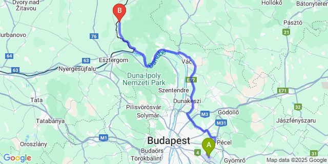 Map: Budapest Airport (BUD), Ferihegy, Liszt Ferenc to Ipolytölgyes