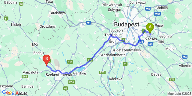 Map: Budapest Airport (BUD), Ferihegy, Liszt Ferenc to Iszkaszentgyörgy