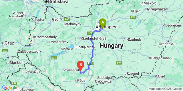 Map: Budapest Airport (BUD), Ferihegy, Liszt Ferenc to Izmény
