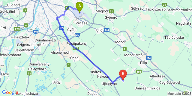 Map: Budapest Airport (BUD), Ferihegy, Liszt Ferenc to 