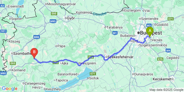 Map: Budapest Airport (BUD), Ferihegy, Liszt Ferenc to Káld