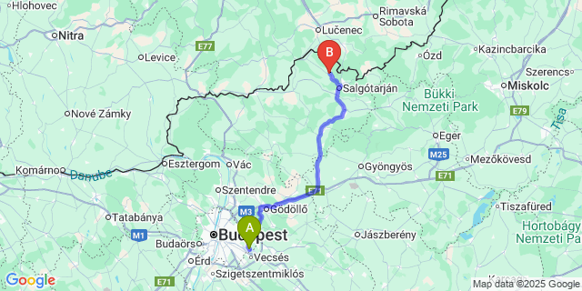 Map: Budapest Airport (BUD), Ferihegy, Liszt Ferenc to Karancslapujtő