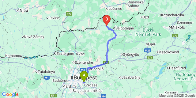 Map: Budapest Airport (BUD), Ferihegy, Liszt Ferenc to Karancsság